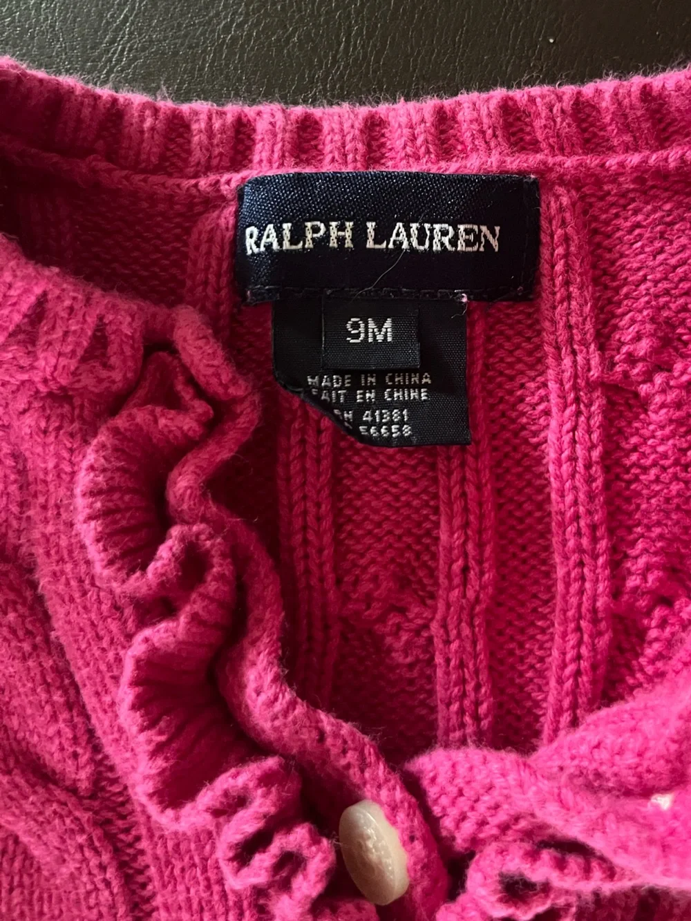 Ralph Lauren Hot Pink Ruffle-Trim Knit Cardigan size 9 months